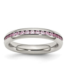 Купить кольца и перстни Chisel: Stainless Steel Polished 4mm October Pink CZ Ring