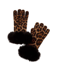 Купить женские перчатки и варежки sofiacashmere: Sofiacashmere Leopard Print Cashmere Gloves Women's Brown