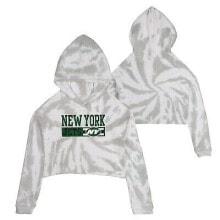 NFL New York Jets Girls' Gray Tie-Dye Crop Hooded Sweatshirt - XS