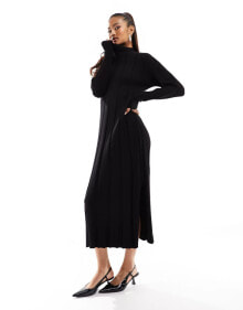 River Island maxi high neck knit dress in black купить в аутлете