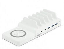 Зарядные устройства для смартфонов DeLOCK USB and Wireless Charger 2 x USB Type-C PD + 3 x USB Type-A with 110 W Отдельностоящий Белый 41450