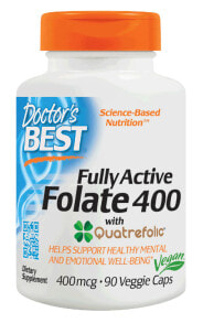 Витамины группы В Doctors Best Fully Active Folate with Quatrefolic Полностью активный фолат 400 мкг с витамином С 90 вегетарианских капсул