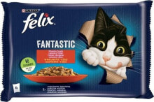 Купить влажные корма для кошек Nestle: Nestle FELIX sasz.4x85g FANTASTIC WOŁOWINA, KURA w galaretce /12