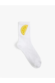 Limon Detaylı Soket Çorap Boncuk Işlemeli