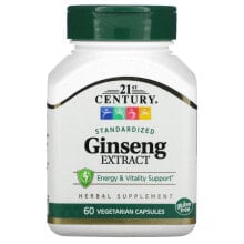 Женьшень 21st Century, Standardized Ginseng Extract, 60 Vegetarian Capsule