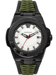 Мужские наручные часы с черным зеленым силиконовым ремешком  Versace VEDY00419 Chain Reaction mens watch 46mm 5ATM
