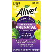Натурес Вэй, Alive! полноценный мультивитаминный комплекс премиального качества для беременных, 200 мг, 60 вегетарианских мягких таблеток
