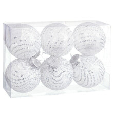 Ёлочные шарики Белый Серебристый Пластик Ткань пайетки 8 x 8 x 8 cm (6 штук)