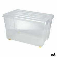 Storage Box with Wheels With lid Transparent 60 L (6 Units)