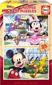 Детские развивающие пазлы educa Puzzle 2x25 Myszka Miki i przyjaciele (drewniane)