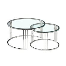 Tables set Romimex Silver Stainless steel Tempered glass 2 Pieces