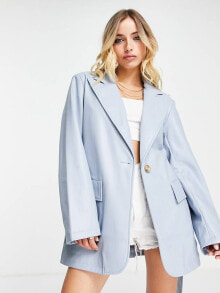 Женские кожаные куртки aSOS DESIGN faux leather dad blazer jacket in blue