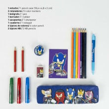 Pencil cases and writing materials for school