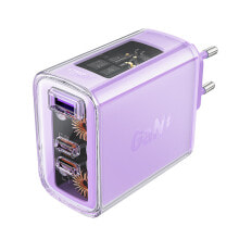 Ładowarka sieciowa GaN 65W 3 porty 1x USB 2x USB-C fioletowa