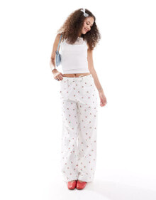 Monki pull on drawstring waist wide leg trousers in cherry print купить онлайн