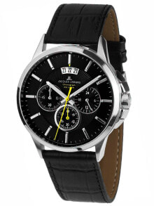 Мужские наручные часы с черным кожаным ремешком Jacques Lemans 1-1542A Sydney Chronograph Mens 42mm 10 ATM