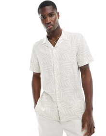 Купить мужские рубашки New Look: New Look short sleeved palm linen blend shirt in stone