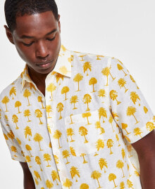 Club Room men's Morocco Short Sleeve Palm Print Button-Front Linen Shirt, Created for Macy's