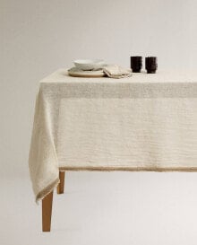 Frayed linen tablecloth