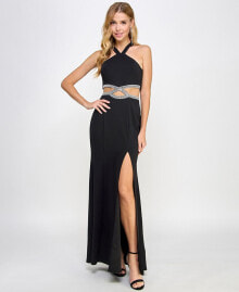 Speechless juniors' Embellished Cutout Halter Gown, Created for Macy's