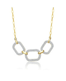 Купить кулоны и подвески Rachel Glauber: 14k Gold Plated with Cubic Zirconia Pave Geometric Oval Chain Necklace