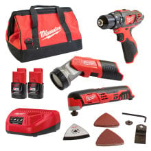 Milwaukee Toolset C12 MT-0 + M12 BPD-0 + M12 TLED-0 2x 2,0 Ah Akkus+Lader+Tasche