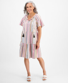 Style & Co petite Mountain Stripe Tiered Dress, Created for Macy's