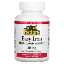 Железо Natural Factors, Железо, 20 мг, 60 жевательных таблеток