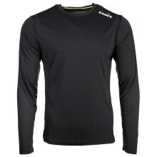 Купить черные мужские футболки Diadora: Diadora Core Running Crew Neck Long Sleeve Athletic T-Shirt Mens Black Casual To