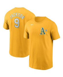 Nike men's Reggie Jackson Gold Distressed Oakland Athletics Cooperstown Collection Name and Number T-shirt