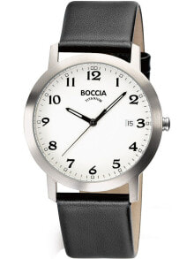 Мужские наручные часы с черным кожаным ремешком Boccia 3618-01 mens watch titanium 38mm 5ATM