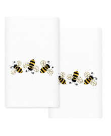 Linum Home textiles Bee Dance Embroidered Luxury 100% Turkish Cotton Hand Towels, Set of 2, 30