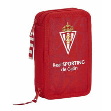 Double Pencil Case Real Sporting de Gijón Red 12.5 x 19.5 x 4 cm (28 Pieces)