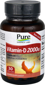 Витамин D Pure Essence Labs Vitamin-D ---Витамин D3 чистый холекальциферол 2000 МЕ  - 30 растительных капсул