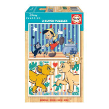 Детские развивающие пазлы EDUCA BORRAS 2X50 Pieces Disney Classics (Pinocho + Rey León) Wooden Puzzle