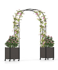 Costway 6.6 FT Tall Metal Garden Arbor with 2 Raised Garden Planters Arch Trellis Outdoor