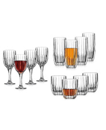 Pleat 12 Piece Set of Double Old Fashion, Highball, and Goblet Glasses