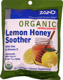 Витамины и БАДы от простуды и гриппа Zand Organic HerbaLozenge Lemon Honey Медово-лимонные леденцы с цинком и витамином С 18 леденцов