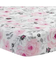 Blossom Pink/Gray Watercolor Floral Baby Fitted Mini Crib Sheet