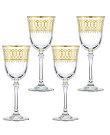 Lorren Home Trends gold-Tone Embellished White Wine Goblet with Gold-Tone Rings, Set of 4