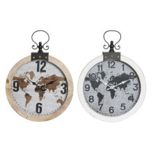 Настенное часы DKD Home Decor 40 x 4 x 54 cm Стеклянный Железо Деревянный MDF Карта Мира (2 штук)