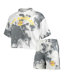 NBA Exclusive Collection women's White, Black Los Angeles Lakers Tie-Dye Crop Top and Shorts Set