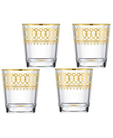 Lorren Home Trends gold-Tone Embellished Double Old Fashion with Gold-Tone Rings, Set of 4