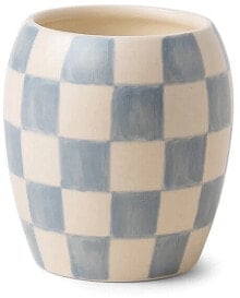 Duftkerze Baumwolle und Teak blau - Paddywax Checkered Porcelain Candle Light Blue Cotton & Teak