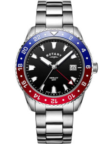 Мужские наручные часы с серебряным браслетом Rotary GB05108/30 Henley mens watch GMT 42mm 10ATM