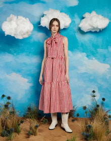 Купить красные женские платья-макси Sister Jane: Sister Jane tie front gingham shirt dress in red