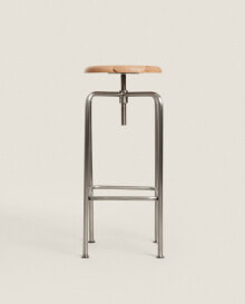 Steel and oak adjustable high stool