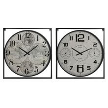 Wall Clock Home ESPRIT White Black Metal MDF Wood 62 x 6 x 65 cm (2 Units)