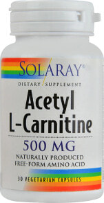 Аминокислоты solaray Acetyl L-Carnitine Ацетил-L-карнитин 500 мг 30 вегетарианских капсул
