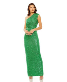 Mac Duggal women's Ieena Sequined Ruched One Shoulder Gown